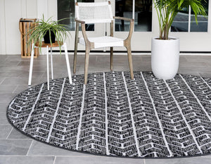 Black 8' x 8' Sabrina Soto Outdoor Round Area Rug Weather Resistant for Patio, Deck, Terrace, Balcony, Porch Durable Carpet for Exterior Home Design for Sale at Rug Engine