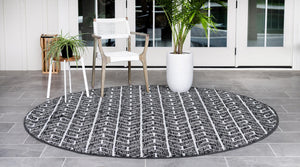 Black 8' x 8' Sabrina Soto Outdoor Round Area Rug Weather Resistant for Patio, Deck, Terrace, Balcony, Porch Durable Carpet for Exterior Home Design for Sale at Rug Engine