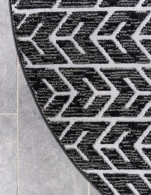 Black 8' x 8' Sabrina Soto Outdoor Round Area Rug Weather Resistant for Patio, Deck, Terrace, Balcony, Porch Durable Carpet for Exterior Home Design for Sale at Rug Engine