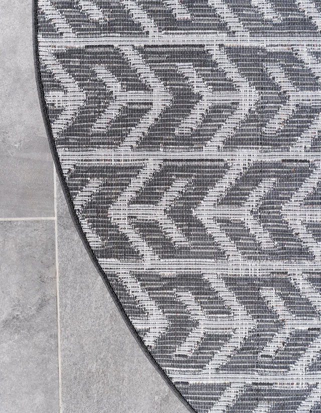 Black 8' x 8' Sabrina Soto Outdoor Round Area Rug Weather Resistant for Patio, Deck, Terrace, Balcony, Porch Durable Carpet for Exterior Home Design for Sale at Rug Engine