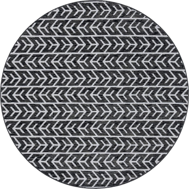 Black 8' x 8' Sabrina Soto Outdoor Round Area Rug Weather Resistant for Patio, Deck, Terrace, Balcony, Porch Durable Carpet for Exterior Home Design for Sale at Rug Engine