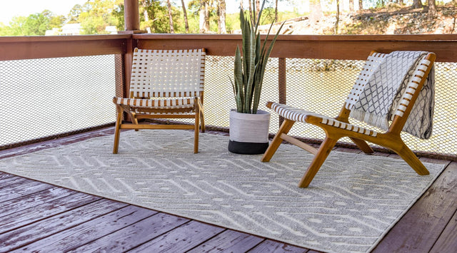 Gray 4' 1 x 6' 1 Sabrina Soto Outdoor Rectangle Area Rug Weather Resistant for Patio, Deck, Terrace, Balcony, Porch Durable Carpet for Exterior Home Design for Sale at Rug Engine