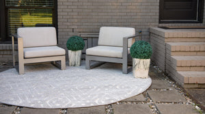 Gray 8' x 8' Sabrina Soto Outdoor Round Area Rug Weather Resistant for Patio, Deck, Terrace, Balcony, Porch Durable Carpet for Exterior Home Design for Sale at Rug Engine
