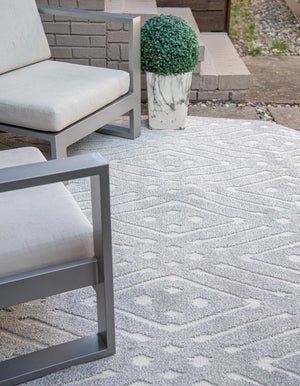 Gray 8' x 8' Sabrina Soto Outdoor Round Area Rug Weather Resistant for Patio, Deck, Terrace, Balcony, Porch Durable Carpet for Exterior Home Design for Sale at Rug Engine