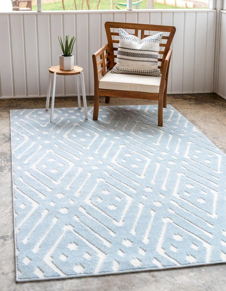 Light Blue 5' 1 x 8' Sabrina Soto Outdoor Rectangle Area Rug Weather Resistant for Patio, Deck, Terrace, Balcony, Porch