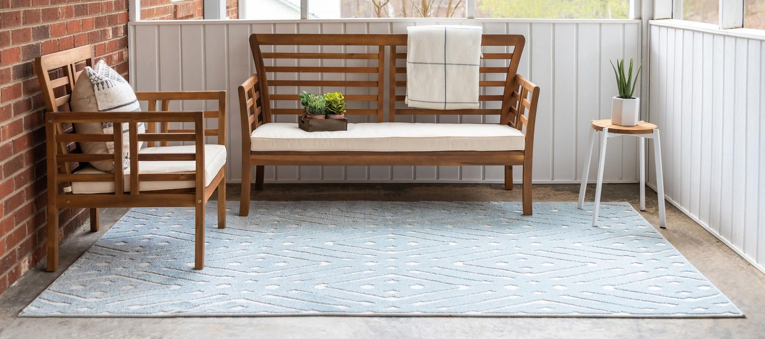 Light Blue 4' 1 x 6' 1 Sabrina Soto Outdoor Rectangle Area Rug Weather Resistant for Patio, Deck, Terrace, Balcony, Porch