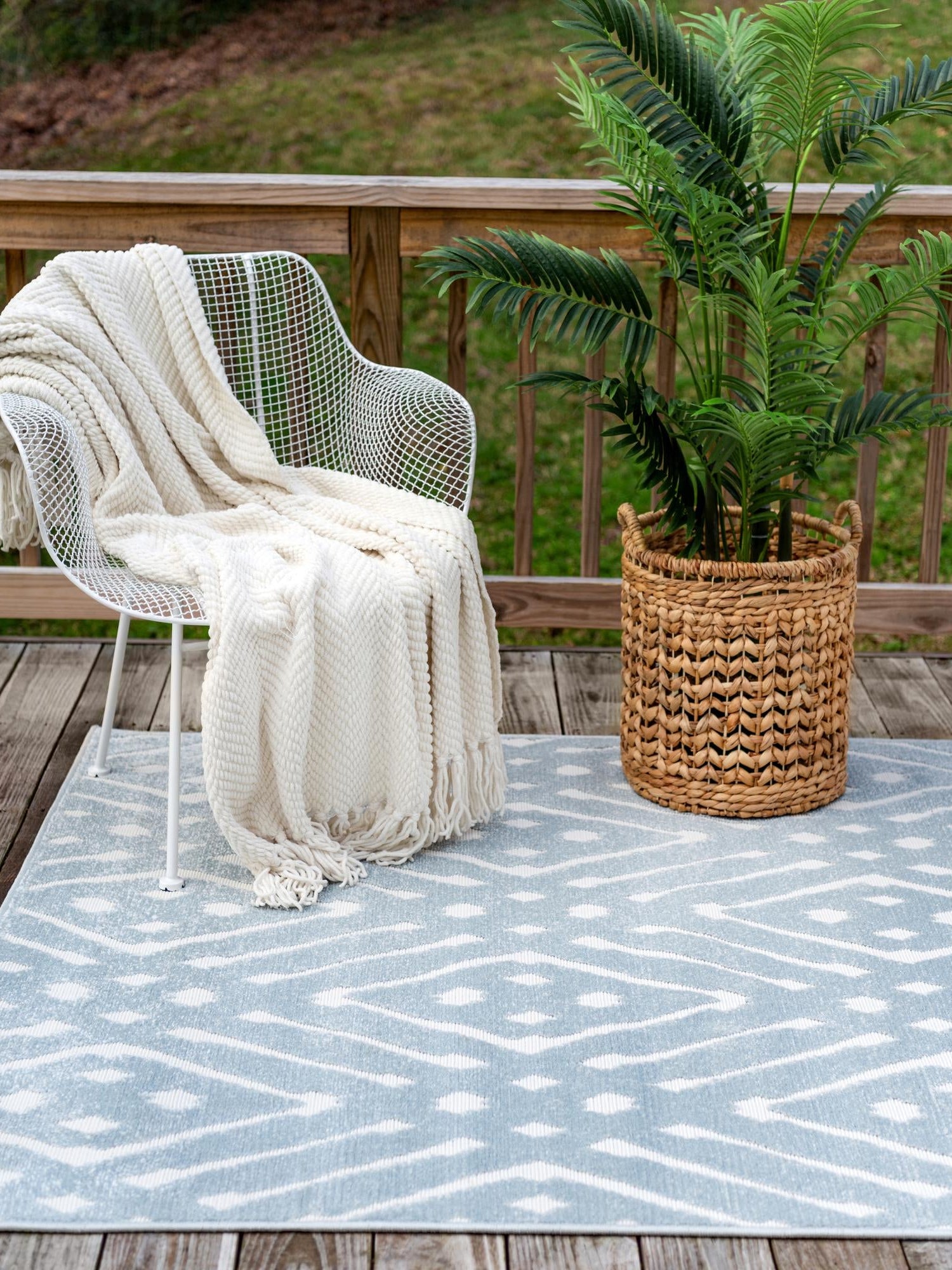 Light Blue 4' 1 x 6' 1 Sabrina Soto Outdoor Rectangle Area Rug Weather Resistant for Patio, Deck, Terrace, Balcony, Porch