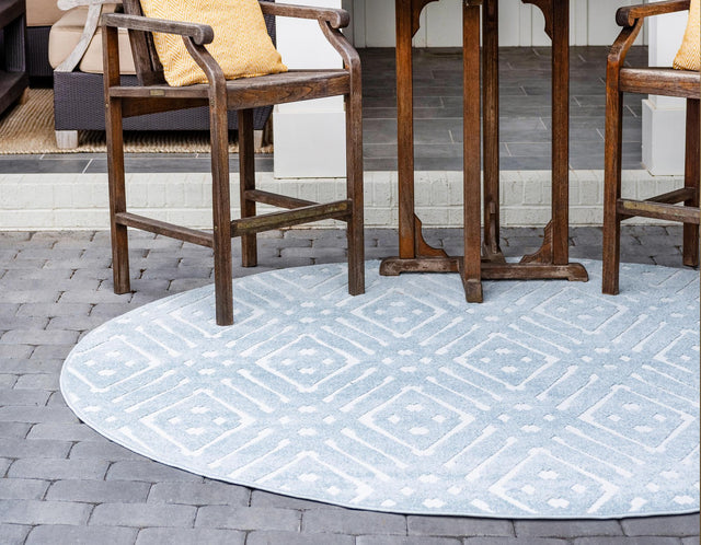 Light Blue 8' x 8' Sabrina Soto Outdoor Round Area Rug Weather Resistant for Patio, Deck, Terrace, Balcony, Porch Durable Carpet for Exterior Home Design for Sale at Rug Engine