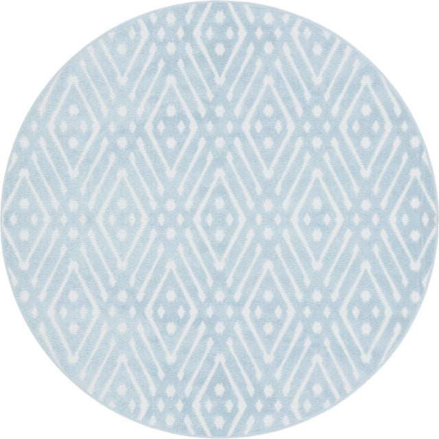 Light Blue 8' x 8' Sabrina Soto Outdoor Round Area Rug Weather Resistant for Patio, Deck, Terrace, Balcony, Porch Durable Carpet for Exterior Home Design for Sale at Rug Engine