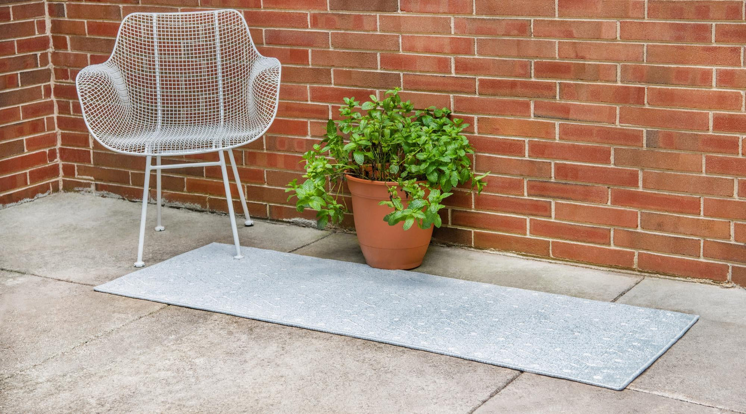 Light Blue 2' x 6' 1 Sabrina Soto Outdoor Runner Area Rug Weather Resistant for Patio, Deck, Terrace, Balcony, Porch Durable Carpet for Exterior Home Design for Sale at Rug Engine