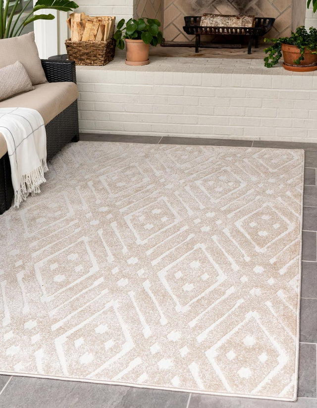 Beige 5' 1 x 8' Sabrina Soto Outdoor Rectangle Area Rug Weather Resistant for Patio, Deck, Terrace, Balcony, Porch Durable Carpet for Exterior Home Design for Sale at Rug Engine