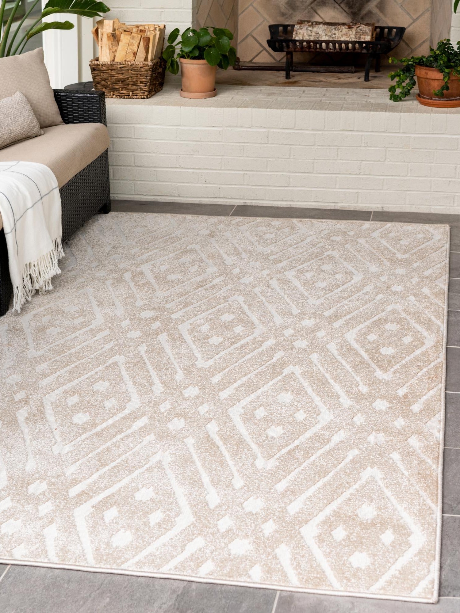 Beige 1' 8 x 1' 8 Sabrina Soto Outdoor Sample Area Rug Weather Resistant for Patio, Deck, Terrace, Balcony, Porch Durable Carpet for Exterior Home Design for Sale at Rug Engine
