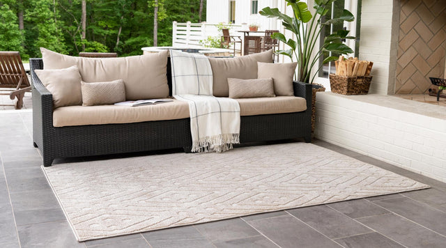 Beige 8' x 10' Sabrina Soto Outdoor Rectangle Area Rug Weather Resistant for Patio, Deck, Terrace, Balcony, Porch Durable Carpet for Exterior Home Design for Sale at Rug Engine