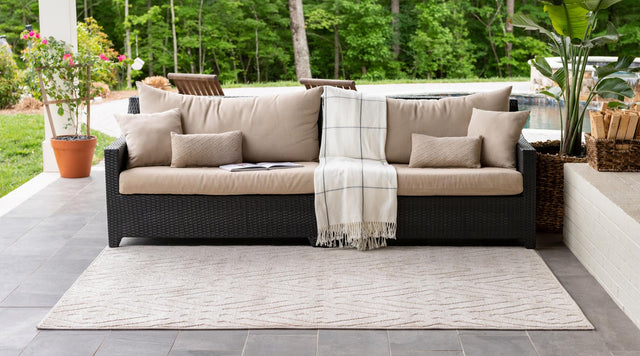 Beige 4' 1 x 6' 1 Sabrina Soto Outdoor Rectangle Area Rug Weather Resistant for Patio, Deck, Terrace, Balcony, Porch Durable Carpet for Exterior Home Design for Sale at Rug Engine