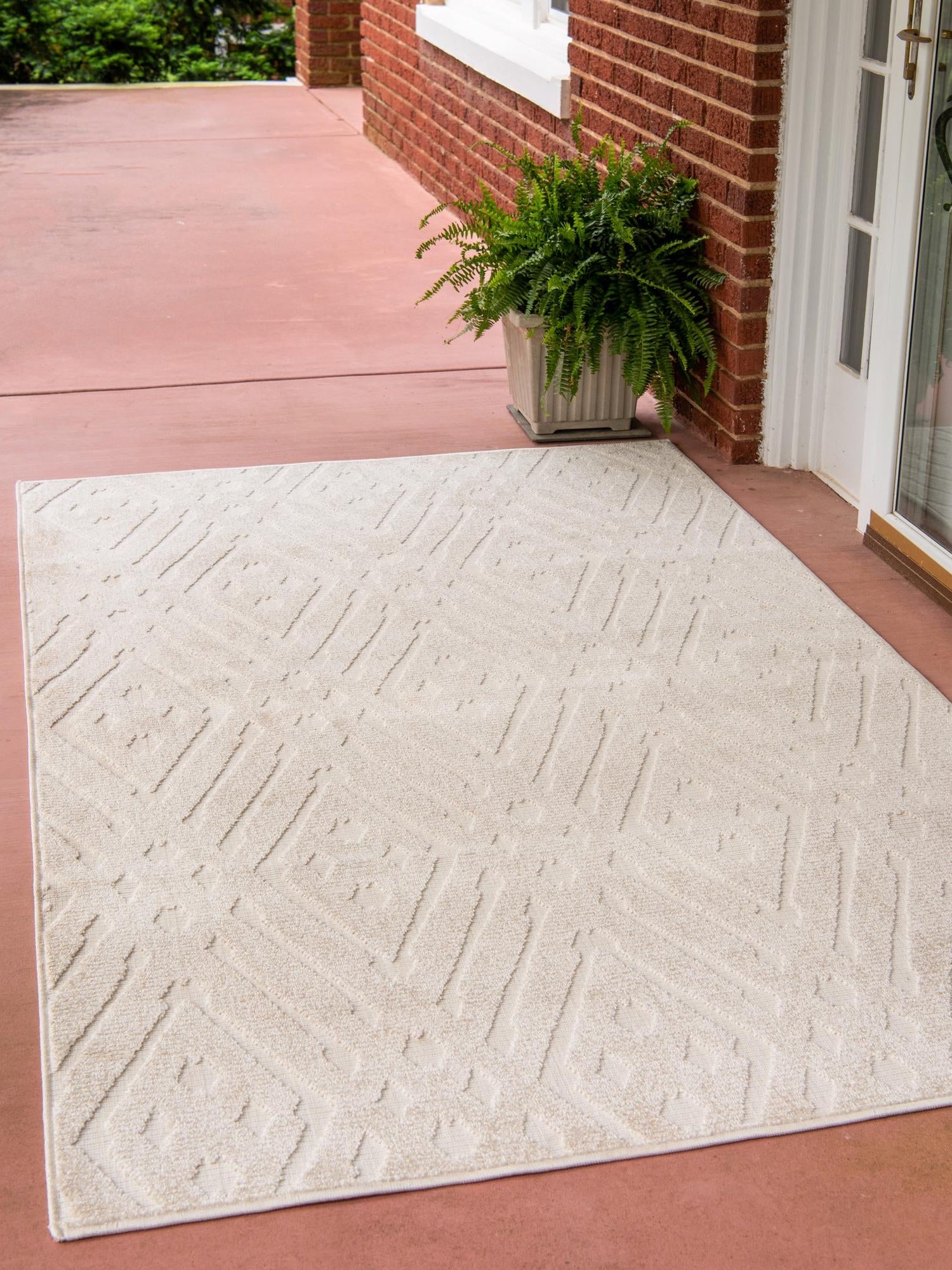 Beige 8' x 10' Sabrina Soto Outdoor Rectangle Area Rug Weather Resistant for Patio, Deck, Terrace, Balcony, Porch Durable Carpet for Exterior Home Design for Sale at Rug Engine