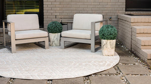 Beige 8' x 8' Sabrina Soto Outdoor Round Area Rug Weather Resistant for Patio, Deck, Terrace, Balcony, Porch Durable Carpet for Exterior Home Design for Sale at Rug Engine