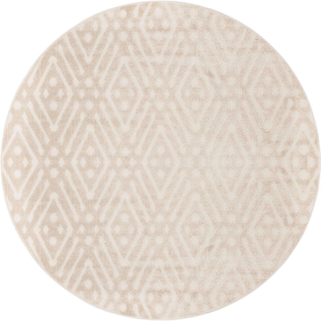 Beige 8' x 8' Sabrina Soto Outdoor Round Area Rug Weather Resistant for Patio, Deck, Terrace, Balcony, Porch Durable Carpet for Exterior Home Design for Sale at Rug Engine
