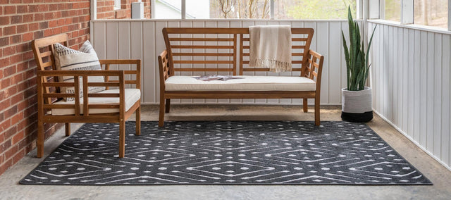 Black 5' 1 x 8' Sabrina Soto Outdoor Rectangle Area Rug Weather Resistant for Patio, Deck, Terrace, Balcony, Porch Durable Carpet for Exterior Home Design for Sale at Rug Engine