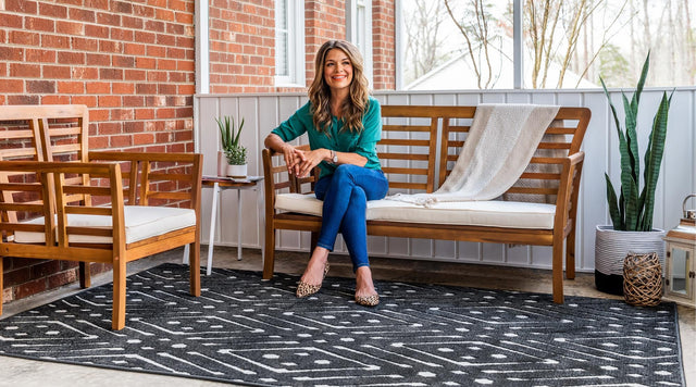 Black 5' 1 x 8' Sabrina Soto Outdoor Rectangle Area Rug Weather Resistant for Patio, Deck, Terrace, Balcony, Porch Durable Carpet for Exterior Home Design for Sale at Rug Engine
