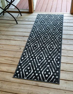 Black 2' x 6' 1 Sabrina Soto Outdoor Runner Area Rug Weather Resistant for Patio, Deck, Terrace, Balcony, Porch Durable Carpet for Exterior Home Design for Sale at Rug Engine