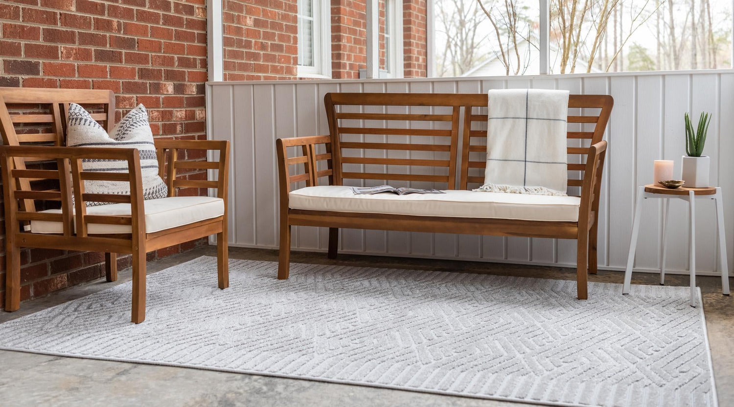 Gray 4' 1 x 6' 1 Sabrina Soto Outdoor Rectangle Area Rug Weather Resistant for Patio, Deck, Terrace, Balcony, Porch Durable Carpet for Exterior Home Design for Sale at Rug Engine