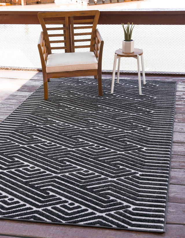 Black 4' 1 x 6' 1 Sabrina Soto Outdoor Rectangle Area Rug Weather Resistant for Patio, Deck, Terrace, Balcony, Porch Durable Carpet for Exterior Home Design for Sale at Rug Engine