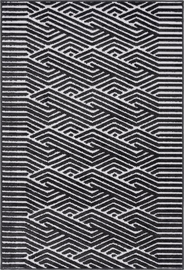 Black 4' 1 x 6' 1 Sabrina Soto Outdoor Rectangle Area Rug Weather Resistant for Patio, Deck, Terrace, Balcony, Porch Durable Carpet for Exterior Home Design for Sale at Rug Engine