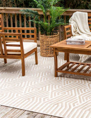 Beige 9' x 12' Sabrina Soto Outdoor Rectangle Area Rug Weather Resistant for Patio, Deck, Terrace, Balcony, Porch Durable Carpet for Exterior Home Design for Sale at Rug Engine