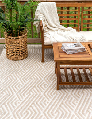 Beige 8' x 10' Sabrina Soto Outdoor Rectangle Area Rug Weather Resistant for Patio, Deck, Terrace, Balcony, Porch Durable Carpet for Exterior Home Design for Sale at Rug Engine