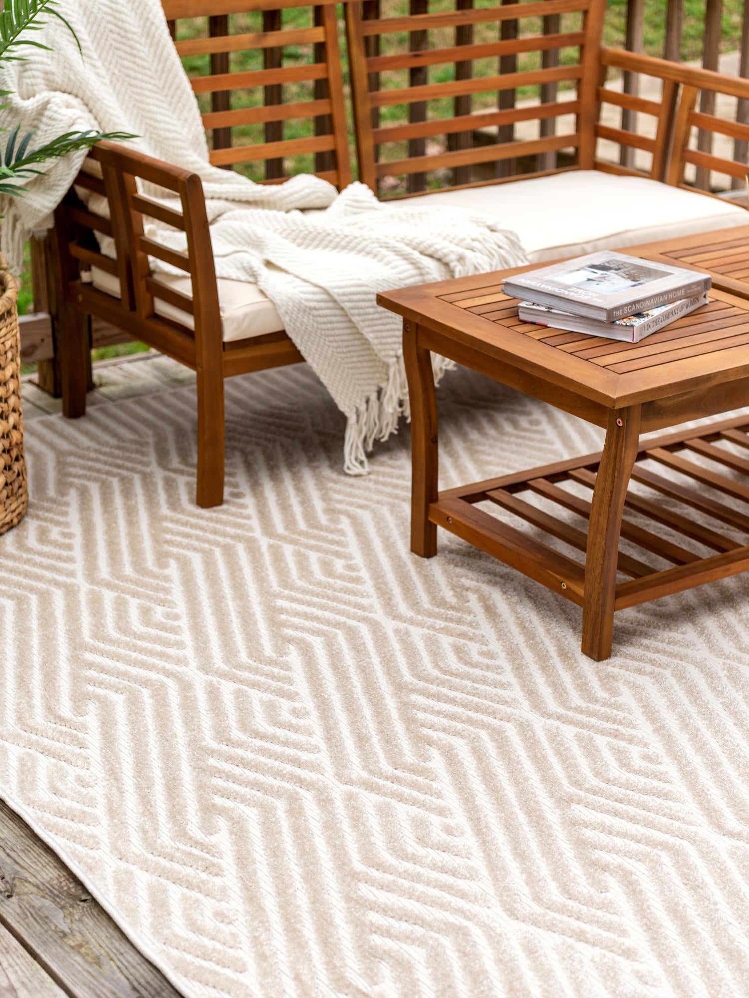 Beige 5' 1 x 8' Sabrina Soto Outdoor Rectangle Area Rug Weather Resistant for Patio, Deck, Terrace, Balcony, Porch Durable Carpet for Exterior Home Design for Sale at Rug Engine