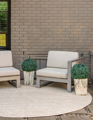 Beige 8' x 8' Sabrina Soto Outdoor Round Area Rug Weather Resistant for Patio, Deck, Terrace, Balcony, Porch Durable Carpet for Exterior Home Design for Sale at Rug Engine