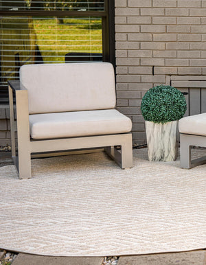 Beige 8' x 8' Sabrina Soto Outdoor Round Area Rug Weather Resistant for Patio, Deck, Terrace, Balcony, Porch Durable Carpet for Exterior Home Design for Sale at Rug Engine