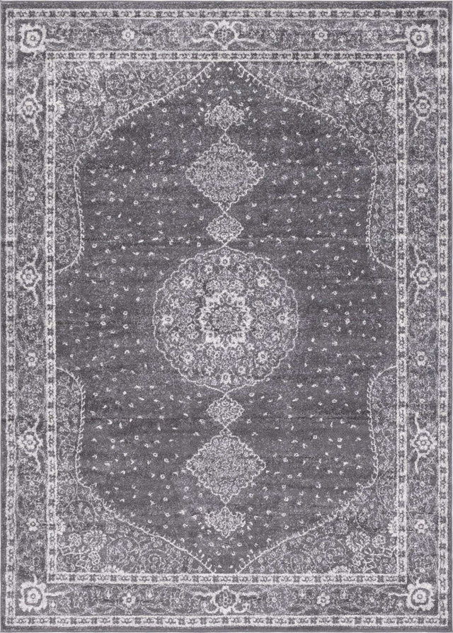 Dark Gray 7' 10 x 11' Bromley Rectangle Area Rug 100% Polypropylene With Cotton Backing Vintage Distressed Colorful Traditional Carpet for Living Dining Rooms Offices for Sale at Rug Engine
