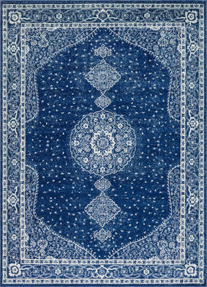 Navy Blue 7' 10 x 11' Bromley Rectangle Area Rug 100% Polypropylene With Cotton Backing Vintage Distressed Colorful Traditional Carpet for Living Dining Rooms Offices for Sale at Rug Engine