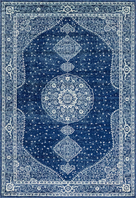 Navy Blue 7' 1 x 10' Bromley Rectangle Area Rug 100% Polypropylene With Cotton Backing Vintage Distressed Colorful Traditional Carpet for Living Dining Rooms Offices for Sale at Rug Engine