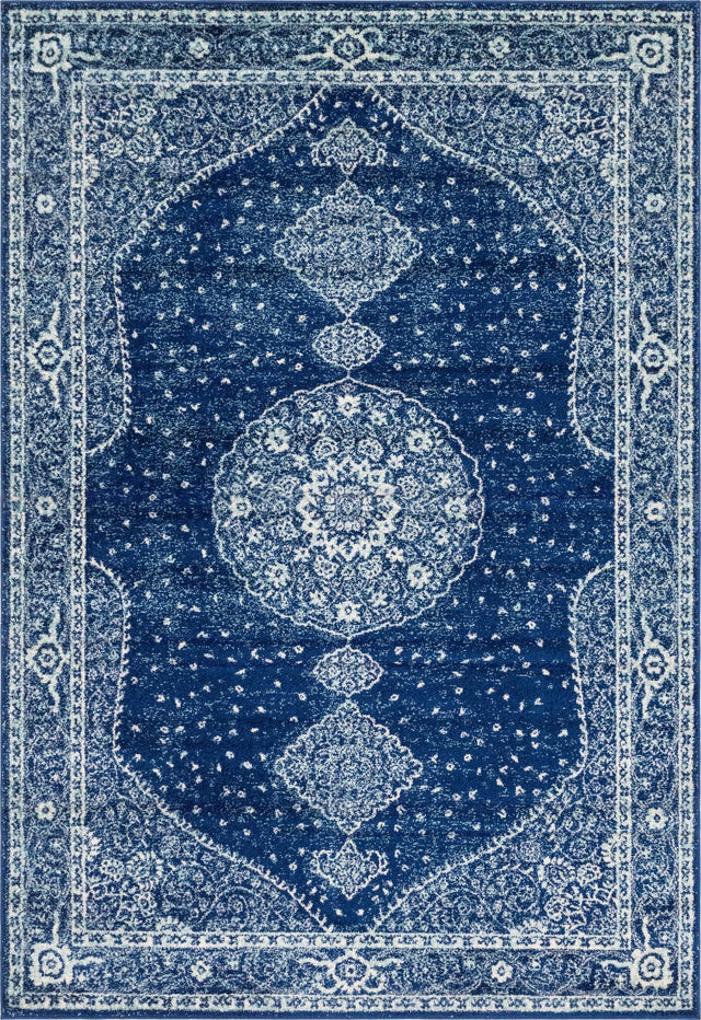Navy Blue 7' 1 x 10' Bromley Rectangle Area Rug 100% Polypropylene With Cotton Backing Vintage Distressed Colorful Traditional Carpet for Living Dining Rooms Offices for Sale at Rug Engine
