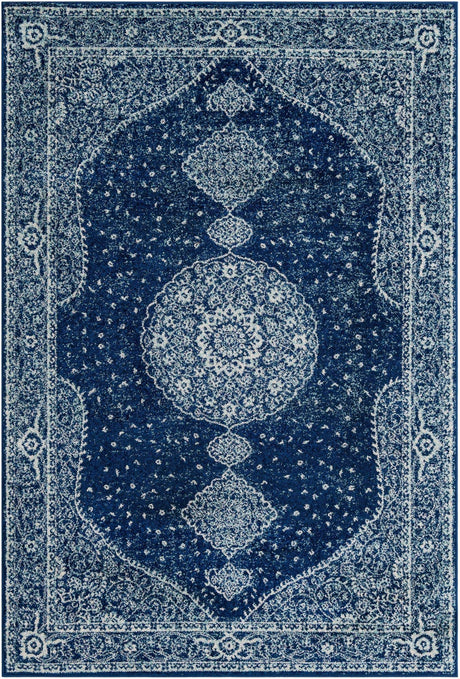 Navy Blue 6' 1 x 9' Bromley Rectangle Area Rug 100% Polypropylene With Cotton Backing Vintage Distressed Colorful Traditional Carpet for Living Dining Rooms Offices for Sale at Rug Engine