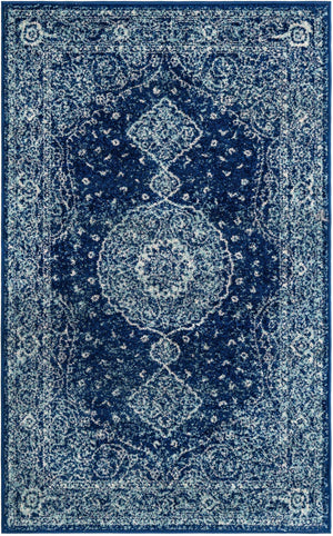 Navy Blue 3' 1 x 5' 3 Bromley Rectangle Area Rug 100% Polypropylene With Cotton Backing Vintage Distressed Colorful Traditional Carpet for Living Dining Rooms Offices for Sale at Rug Engine