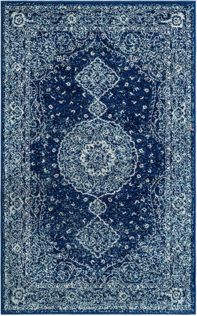 Navy Blue 3' 1 x 5' 3 Bromley Rectangle Area Rug 100% Polypropylene With Cotton Backing Vintage Distressed Colorful Traditional Carpet for Living Dining Rooms Offices for Sale at Rug Engine