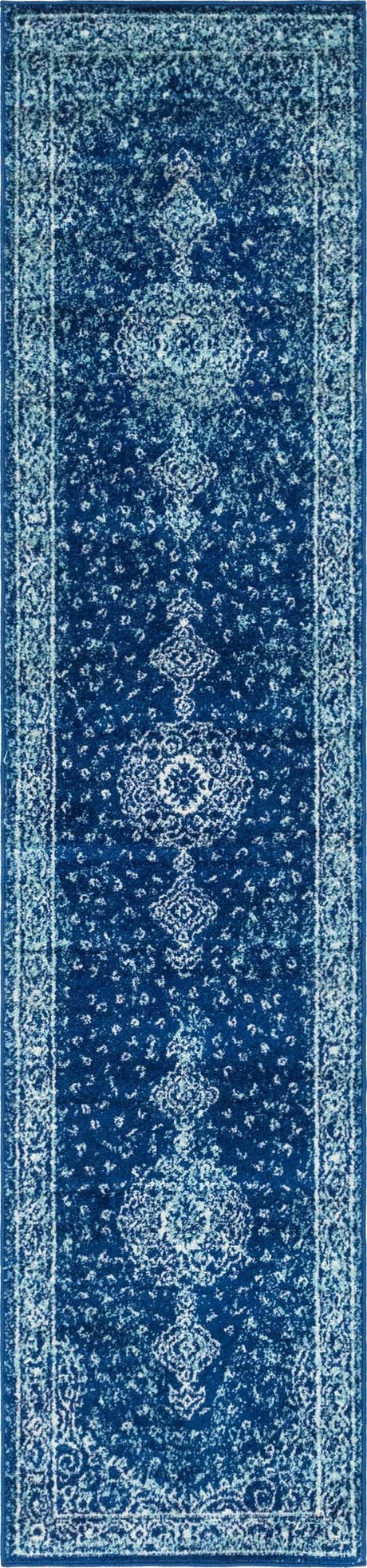 Navy Blue 2' x 9' Bromley Runner Area Rug 100% Polypropylene With Cotton Backing Vintage Distressed Colorful Traditional Carpet for Living Dining Rooms Offices for Sale at Rug Engine
