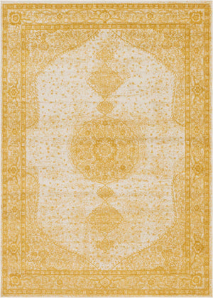 Yellow 7' 10 x 11' Bromley Rectangle Area Rug 100% Polypropylene With Cotton Backing Vintage Distressed Colorful Traditional Carpet for Living Dining Rooms Offices for Sale at Rug Engine