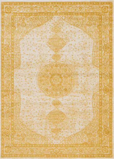 Yellow 7' 10 x 11' Bromley Rectangle Area Rug 100% Polypropylene With Cotton Backing Vintage Distressed Colorful Traditional Carpet for Living Dining Rooms Offices for Sale at Rug Engine