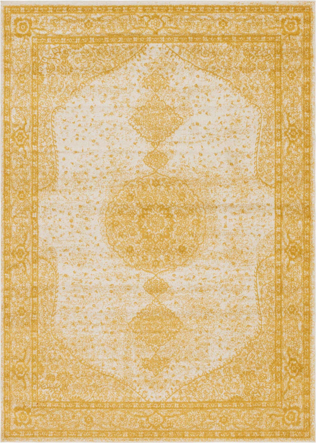 Yellow 7' 10 x 11' Bromley Rectangle Area Rug 100% Polypropylene With Cotton Backing Vintage Distressed Colorful Traditional Carpet for Living Dining Rooms Offices for Sale at Rug Engine