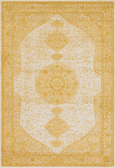 Yellow 7' 1 x 10' Bromley Rectangle Area Rug 100% Polypropylene With Cotton Backing Vintage Distressed Colorful Traditional Carpet for Living Dining Rooms Offices for Sale at Rug Engine