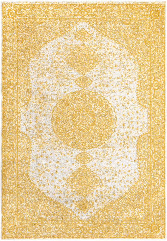 Yellow 6' 1 x 9' Bromley Rectangle Area Rug 100% Polypropylene With Cotton Backing Vintage Distressed Colorful Traditional Carpet for Living Dining Rooms Offices for Sale at Rug Engine