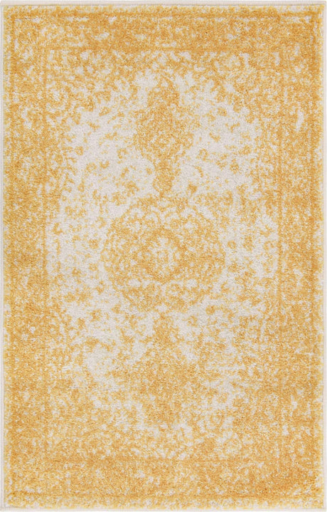Yellow 2' x 3' 1 Bromley Rectangle Area Rug 100% Polypropylene With Cotton Backing Vintage Distressed Colorful Traditional Carpet for Living Dining Rooms Offices for Sale at Rug Engine