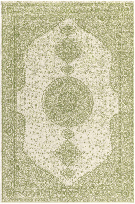 Green 6' 1 x 9' Bromley Rectangle Area Rug 100% Polypropylene With Cotton Backing Vintage Distressed Colorful Traditional Carpet for Living Dining Rooms Offices for Sale at Rug Engine