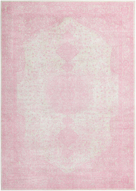 Pink 7' 10 x 11' Bromley Rectangle Area Rug 100% Polypropylene With Cotton Backing Vintage Distressed Colorful Traditional Carpet for Living Dining Rooms Offices for Sale at Rug Engine