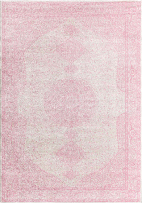 Pink 7' 1 x 10' Bromley Rectangle Area Rug 100% Polypropylene With Cotton Backing Vintage Distressed Colorful Traditional Carpet for Living Dining Rooms Offices for Sale at Rug Engine