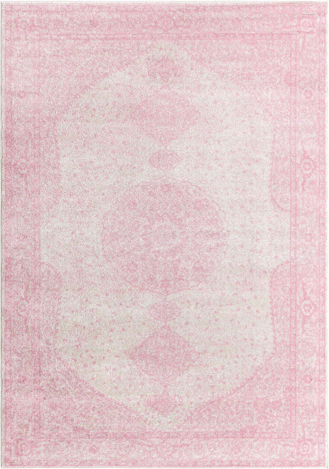 Pink 7' 1 x 10' Bromley Rectangle Area Rug 100% Polypropylene With Cotton Backing Vintage Distressed Colorful Traditional Carpet for Living Dining Rooms Offices for Sale at Rug Engine